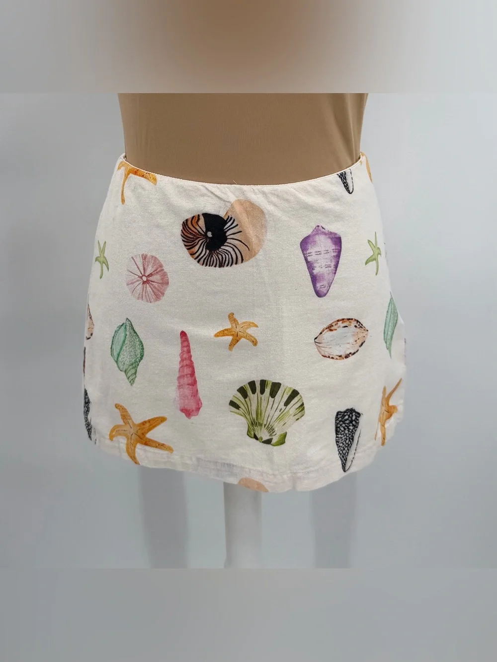 Seashell print matching set linen look XS S Coastal euro summer vacation resort